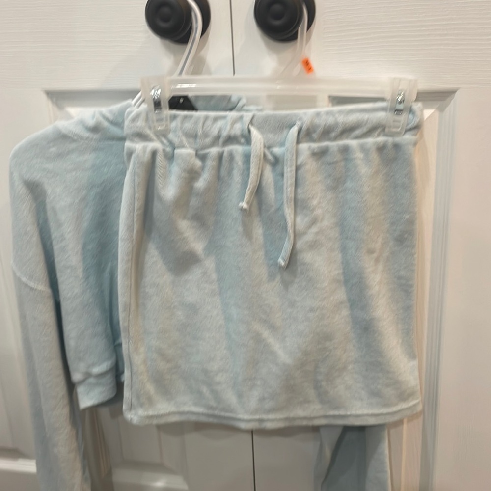 Pretty Little Thing blue skirt and sweatshirt set